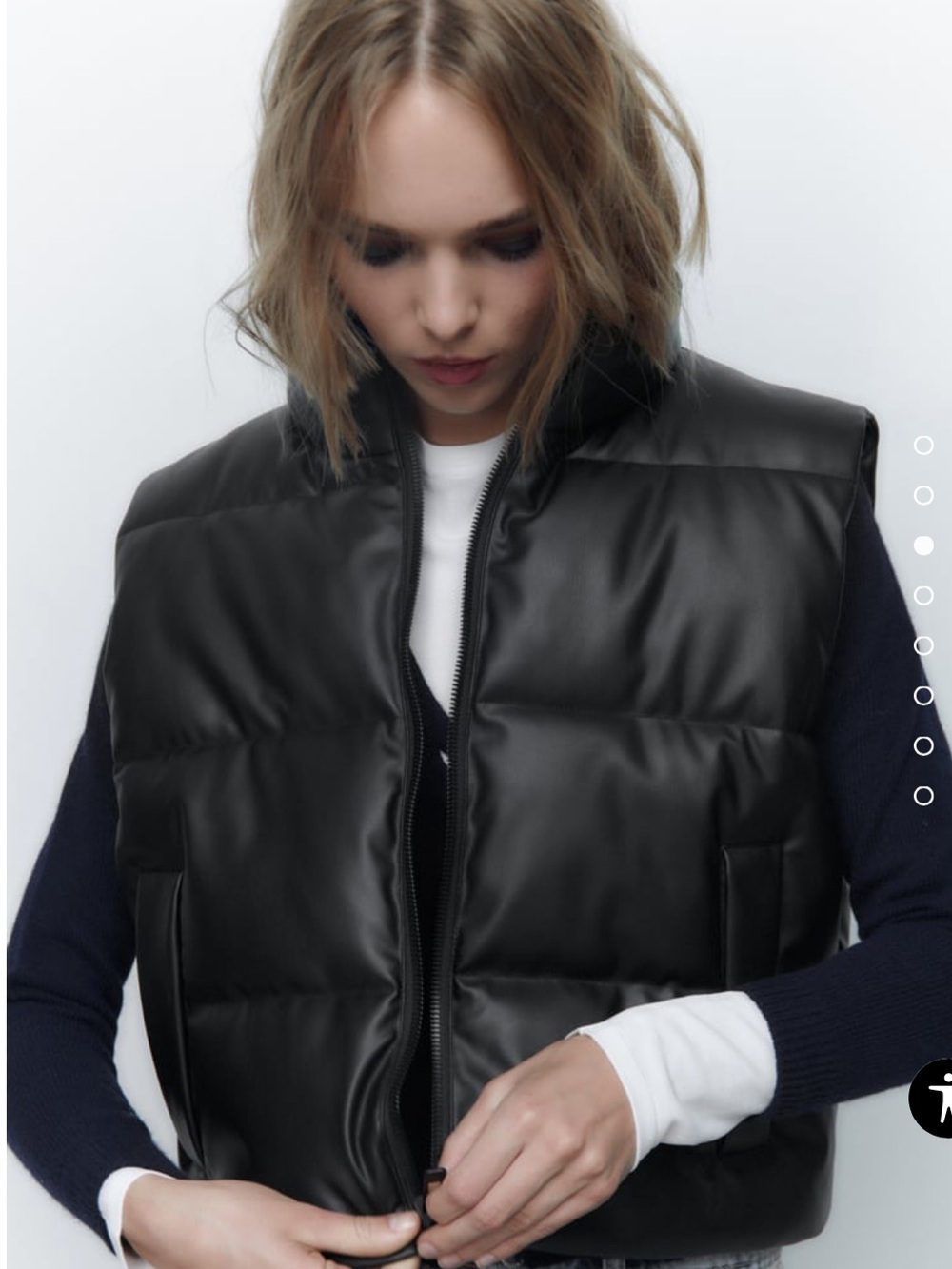 Faux Leather Puffer Vest - Black small